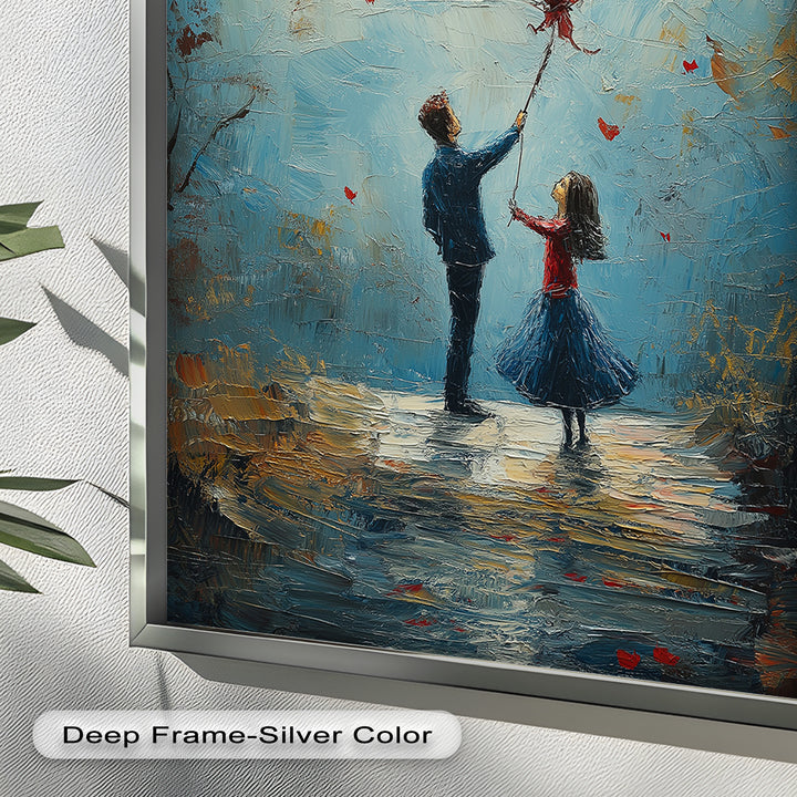 Romantic Red Heart Balloon Scene - Love Oil Painting