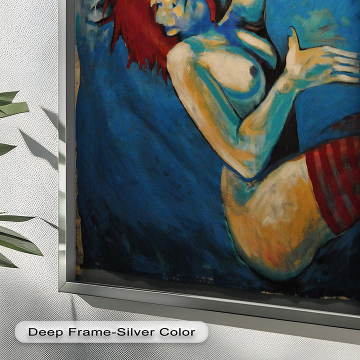 Descent in Blue – Expressionist Female Nude Picasso Oil Painting