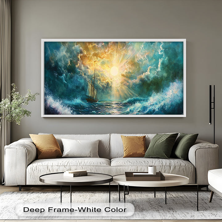 Golden Sun & Sea – Boat Oil Painting