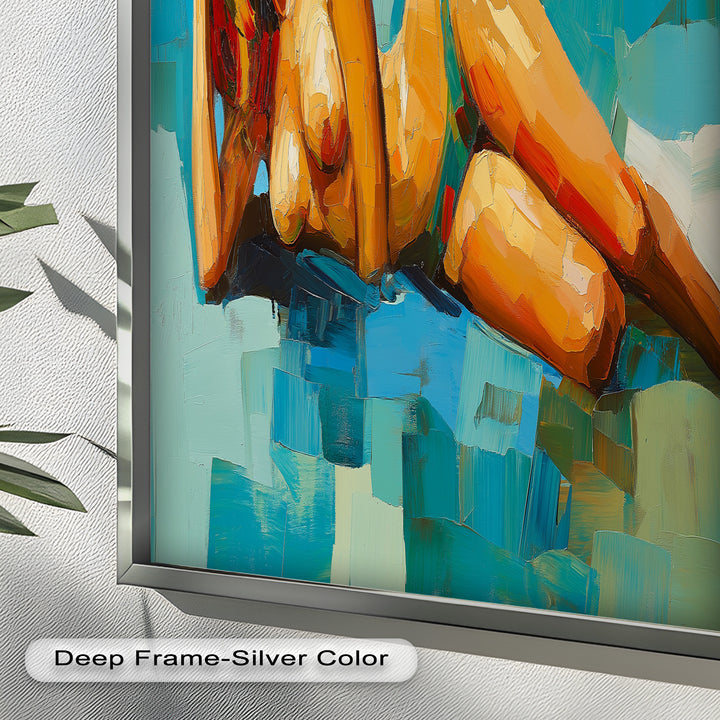 Tropical Repose – Reclining Woman with Ocean Tones Oil Painting