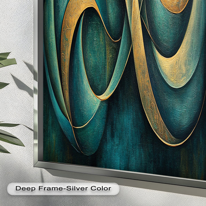 Infinity Loop Abstract – Teal & Gold Modern Oil Painting
