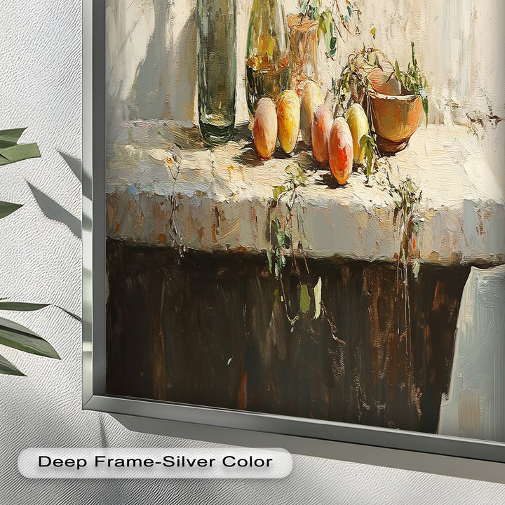 Vintage Peach & Bottle – Still Life Art Oil Painting