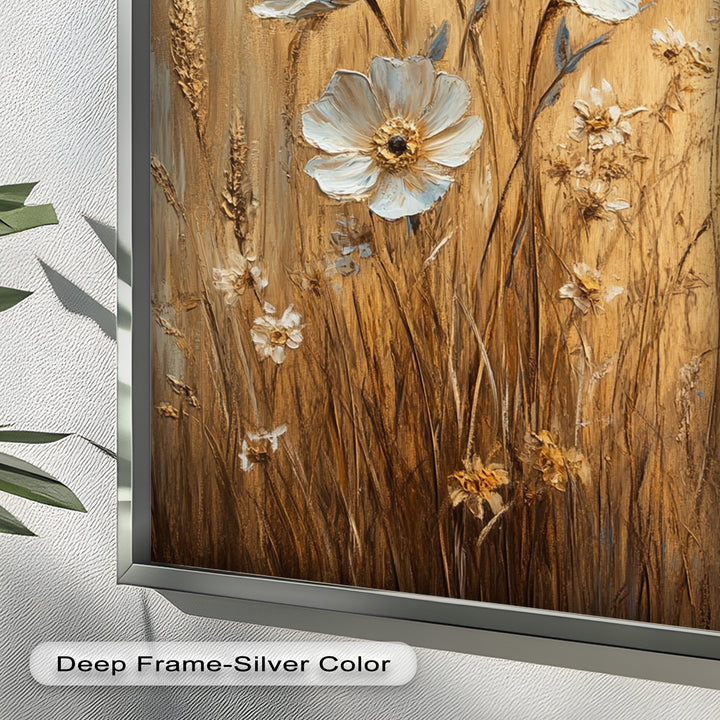 White Wildflowers in Wheat Field - Oil Painting