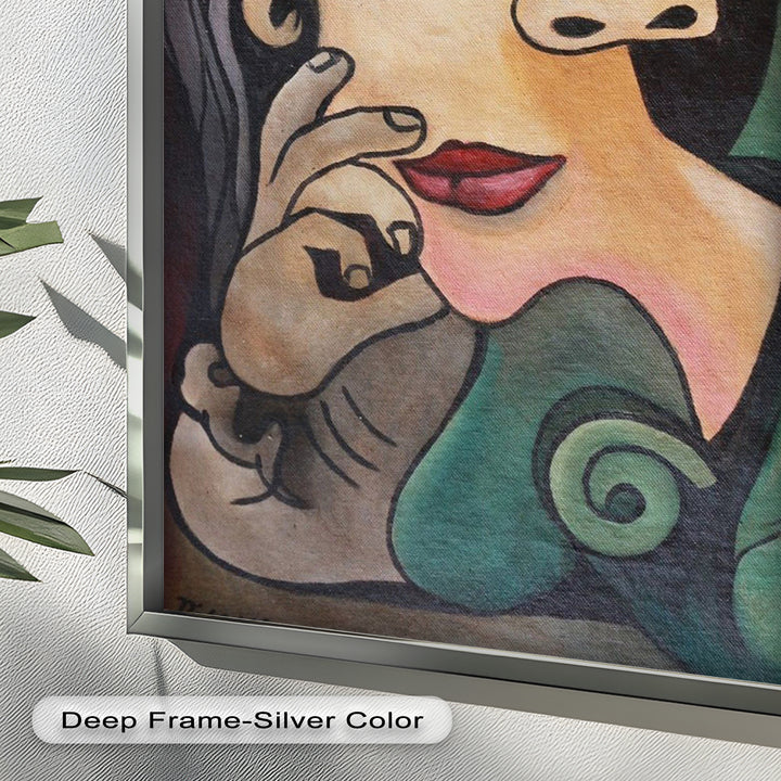 Whimsical Bloom – Surreale Frau mit gelber Blume Picasso Ölgemälde