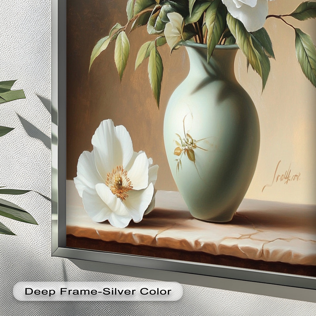 White Peony Still Life – Classic Floral Arrangement Flower Oil Painting