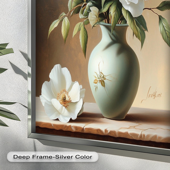 White Peony Still Life – Classic Floral Arrangement Flower Oil Painting