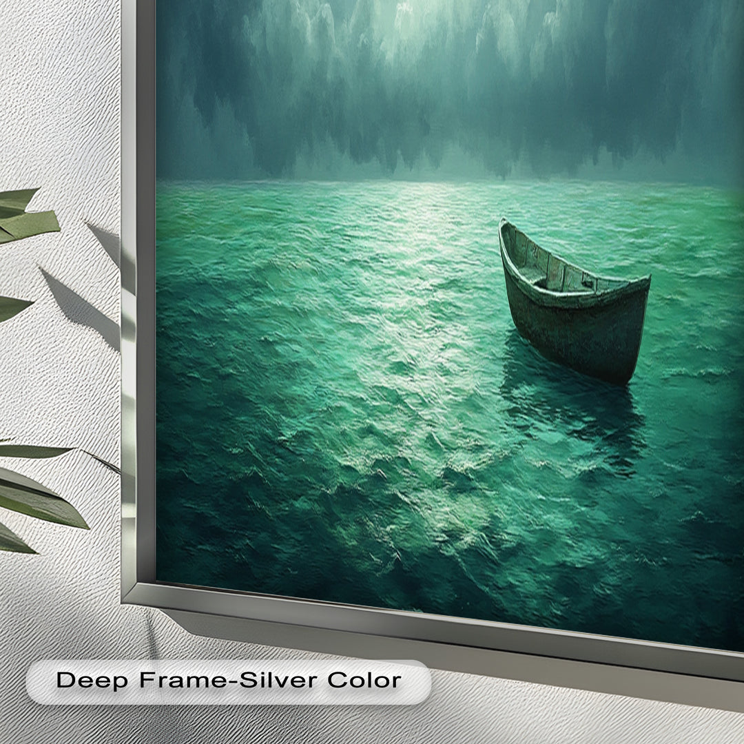 Solitude Adrift – Serene Empty Rowboat Oil Painting