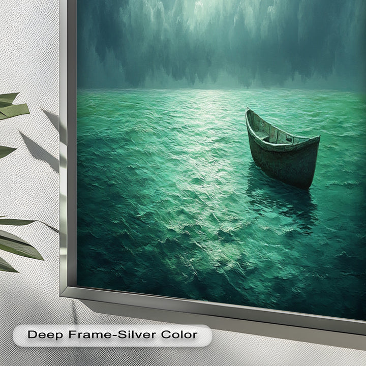 Solitude Adrift – Serene Empty Rowboat Oil Painting