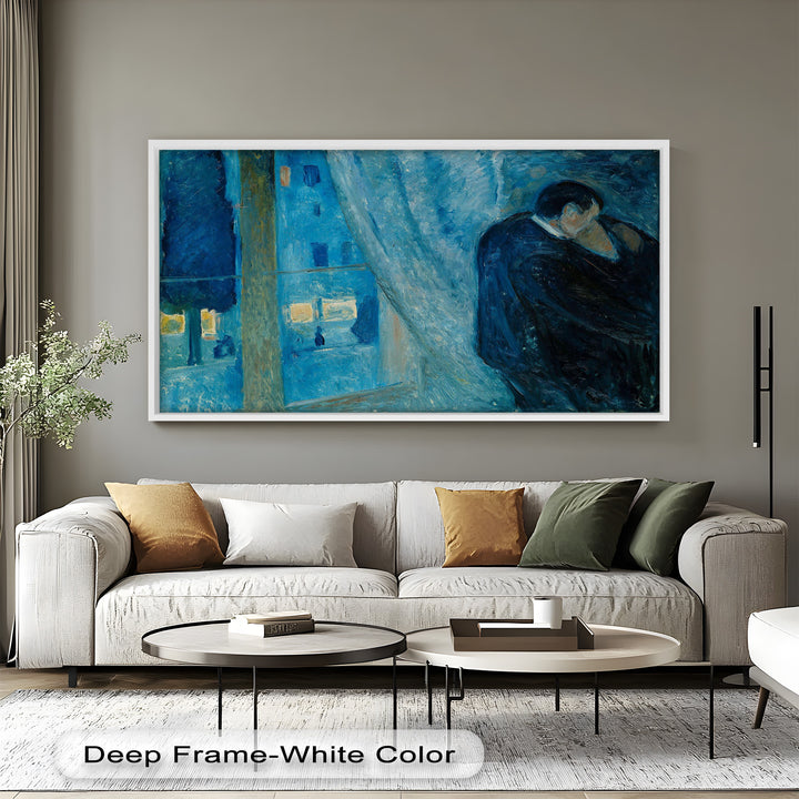 Blue Lovers by the Window – Expressionist Oil Painting
