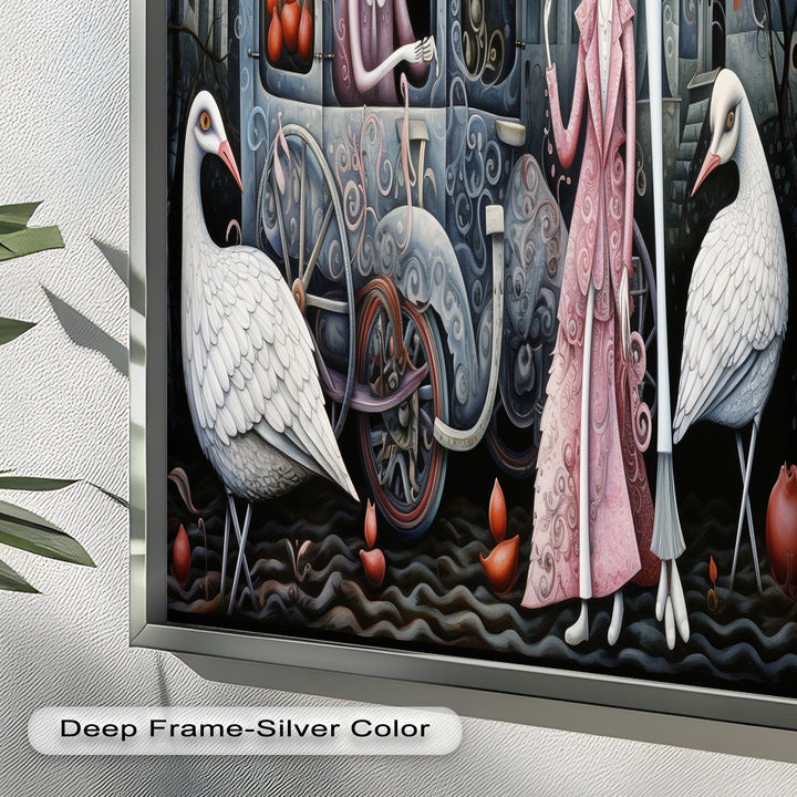 Crimson Couriers – Surreal Carriage Scene Oil Painting