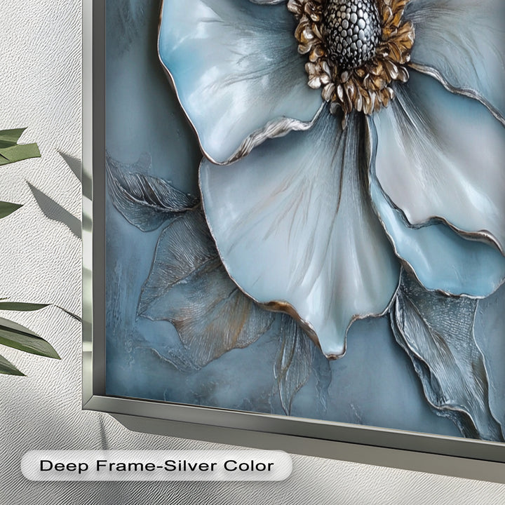 Blue Mist Bloom – Sculptural Petal Flower Oil Painting