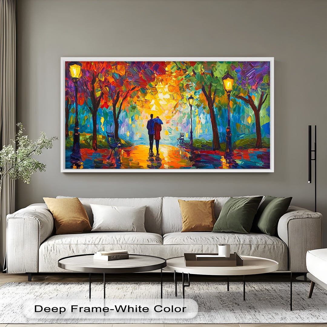 Romantic Couple Under Umbrella - Love Oil Painting