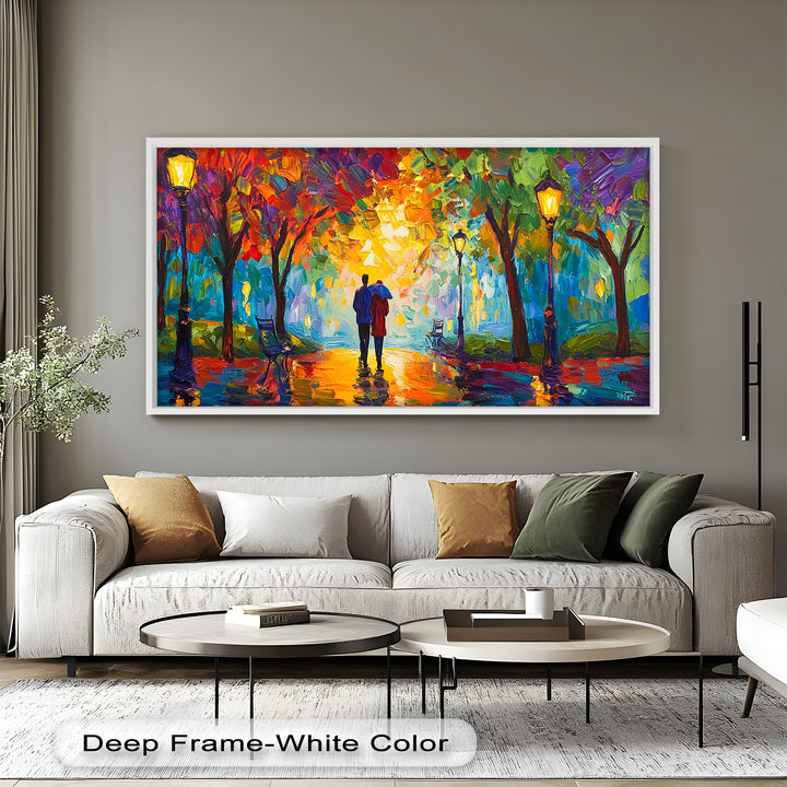 Romantic Couple Under Umbrella - Love Oil Painting