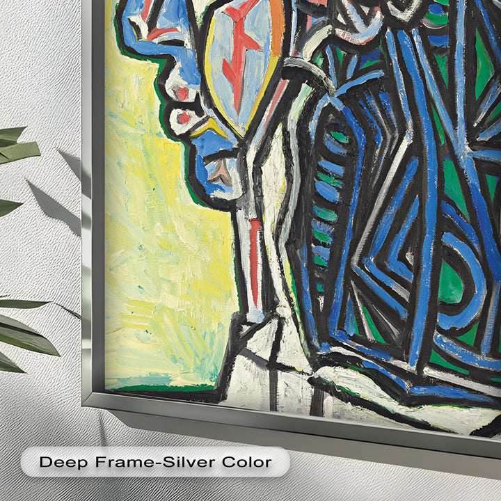 Angular Gaze – Geometric Portrait with Blue and Green Lines Picasso Oil Painting