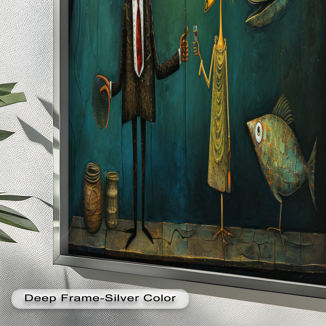 Moonlight Toast – Whimsical Surrealist Underwater Picasso Oil Painting