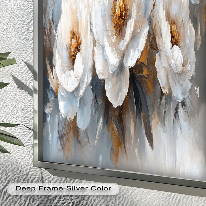 Ivory Garden Symphony – White Peony Bouquet Flower Oil Painting