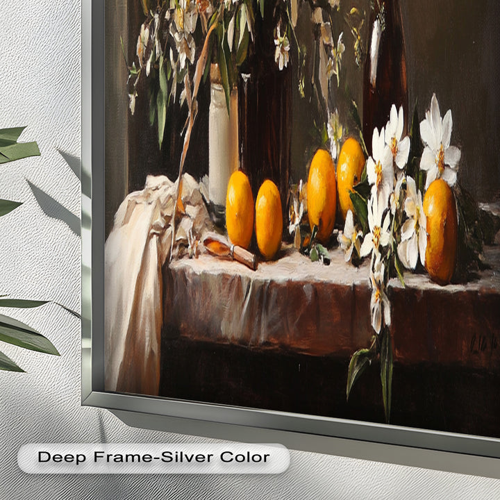 Orange & White Floral Still Life – Elegant Framed Oil Painting