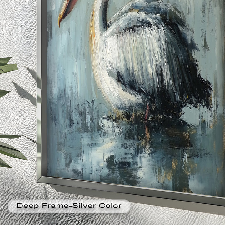 White Pelican Resting by the Water - Animal Oil Painting