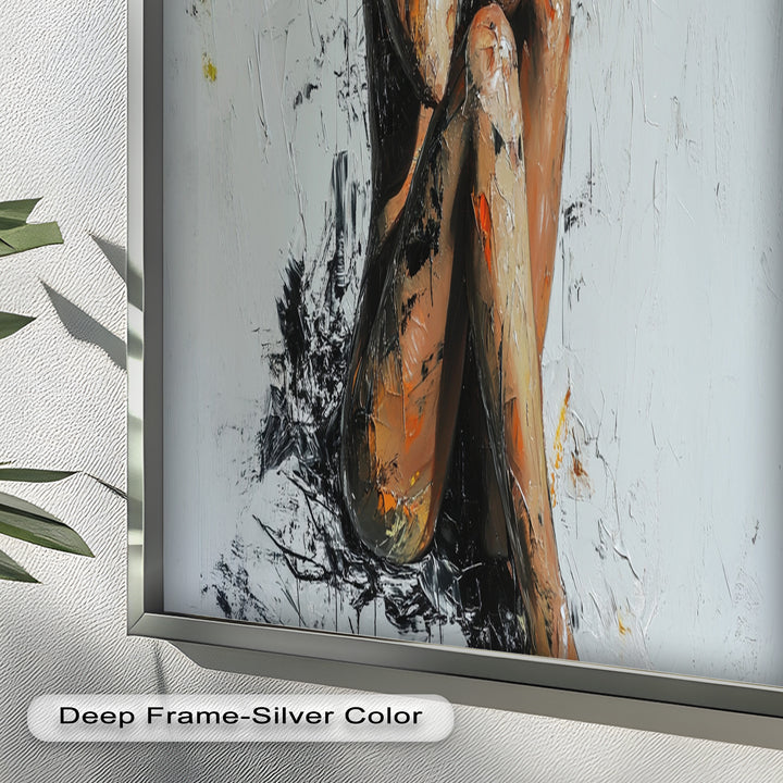 Poise in Silence – Textured Nude Figure Oil Painting
