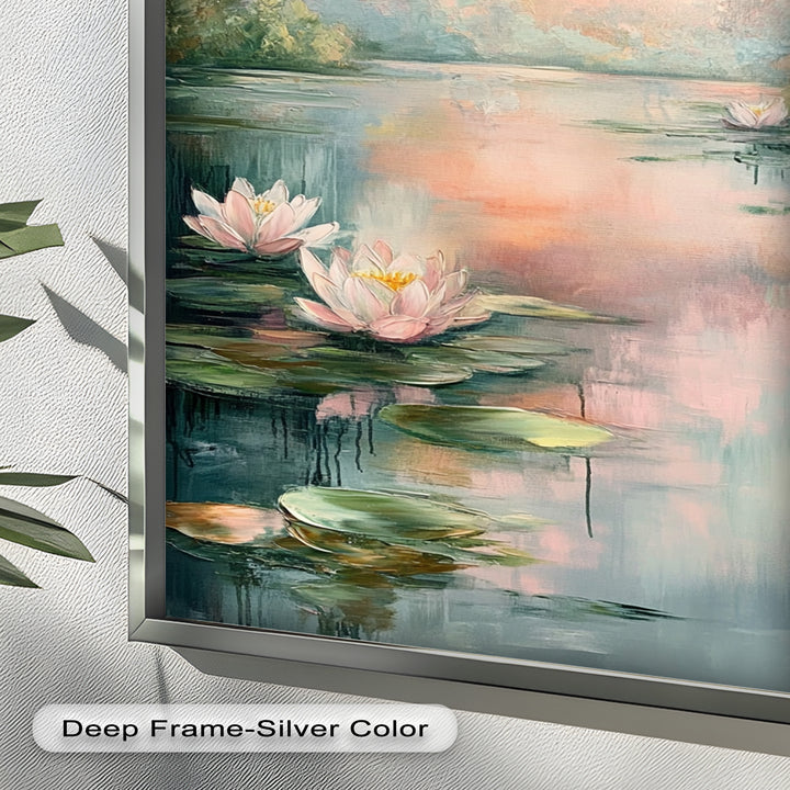 Pastel Water Lilies in Tranquil Lake - Flower Oil Painting