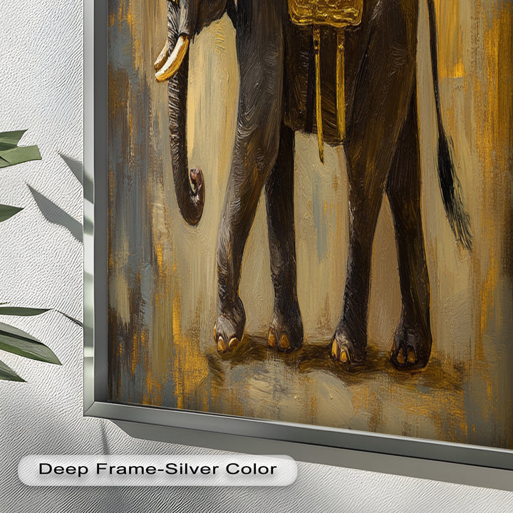 Elephant with Golden Saddle - Animal Oil Painting