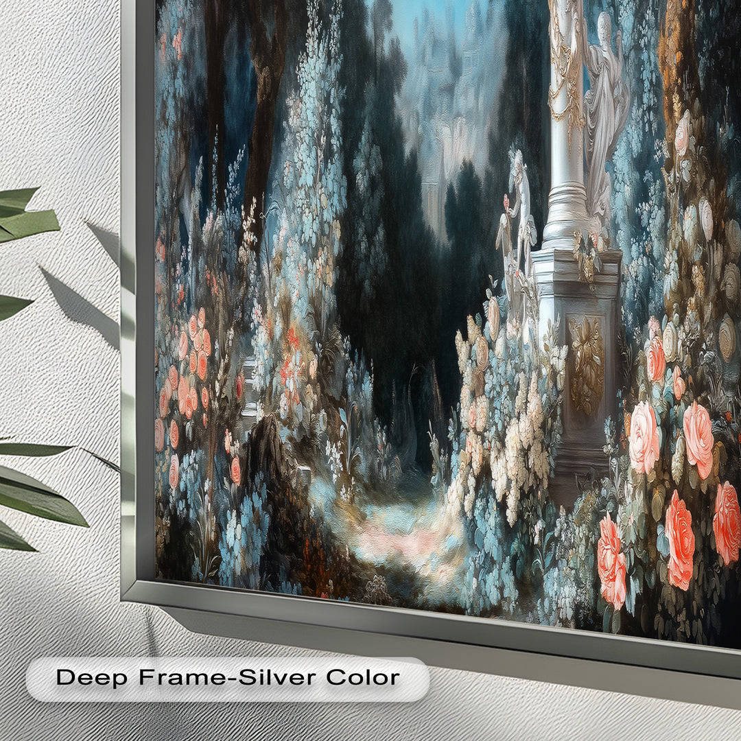 Moonlit Garden with Classical Column – Romantic Rococo Oil Painting