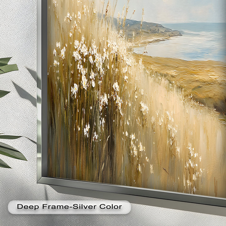 Wildflower Field Landscape – Serene Coastal Oil Painting