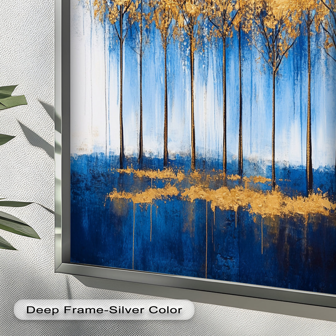 Goldene Bäume am blauen Horizont - Abstraktes Ölgemälde