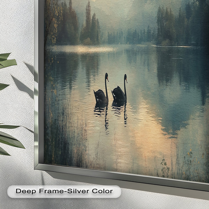 Black Swans on a Mountain Lake – Modern Oil Painting
