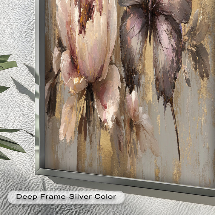 Elegant Butterfly and Peony – Pastel Floral Oil Painting