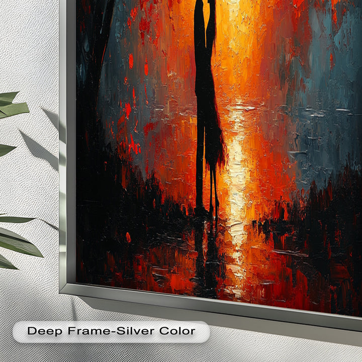 Passionate Kiss Beneath Autumn Flames - Love Oil Painting