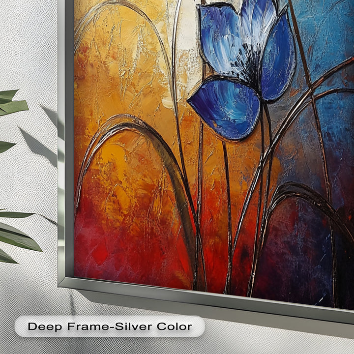 Eternal Bloom – Red, Yellow, and Blue Floral Oil Painting