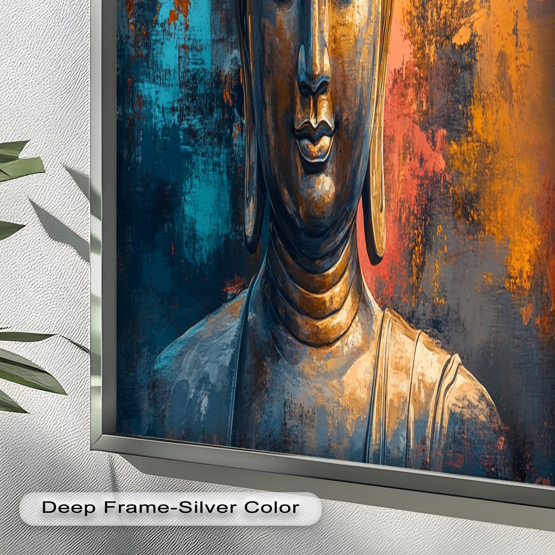 Vibrant Buddha Portrait Wall Art – Religious Oil Painting