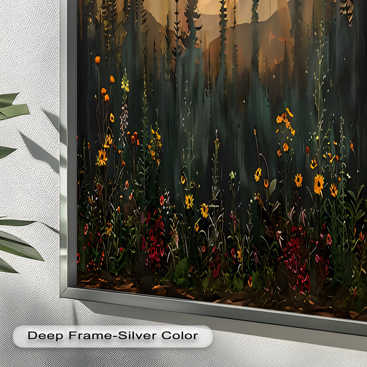 Moonlit Forest Flower Wall Art – Nature Landscape Oil Painting
