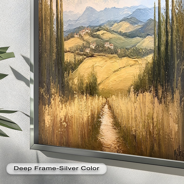 Vintage Aerial View – Scenic Countryside Oil Painting