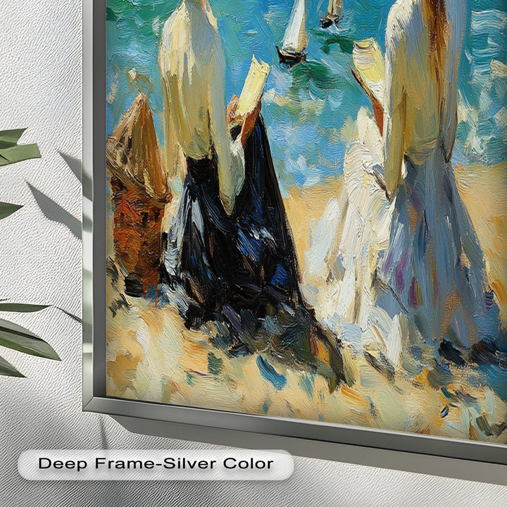 Seaside Serenity with Sailboats – Impressionist Oil Painting