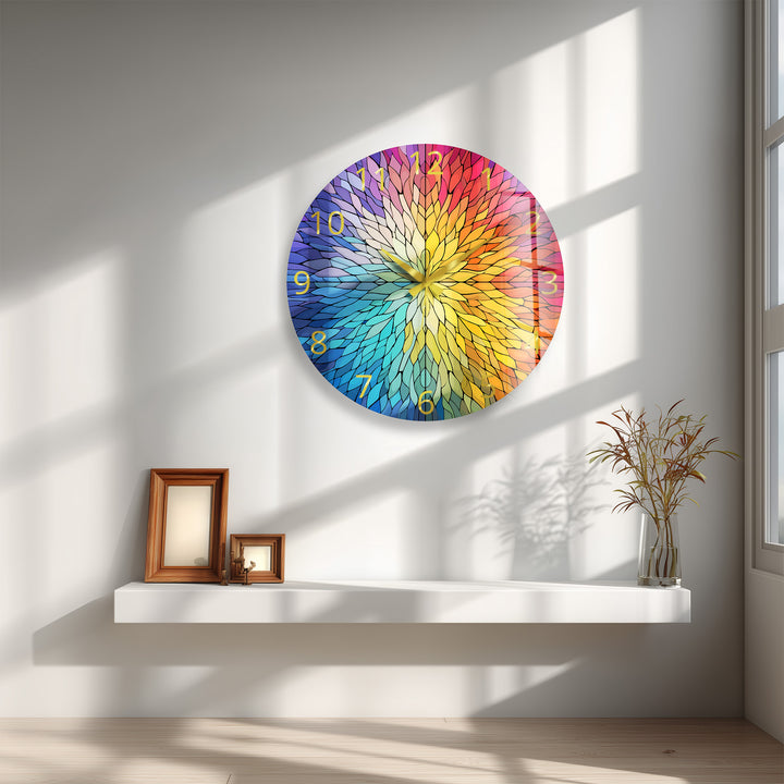 Rainbow Glass Wall Clock – Colorful Geometric Stained Glass Art