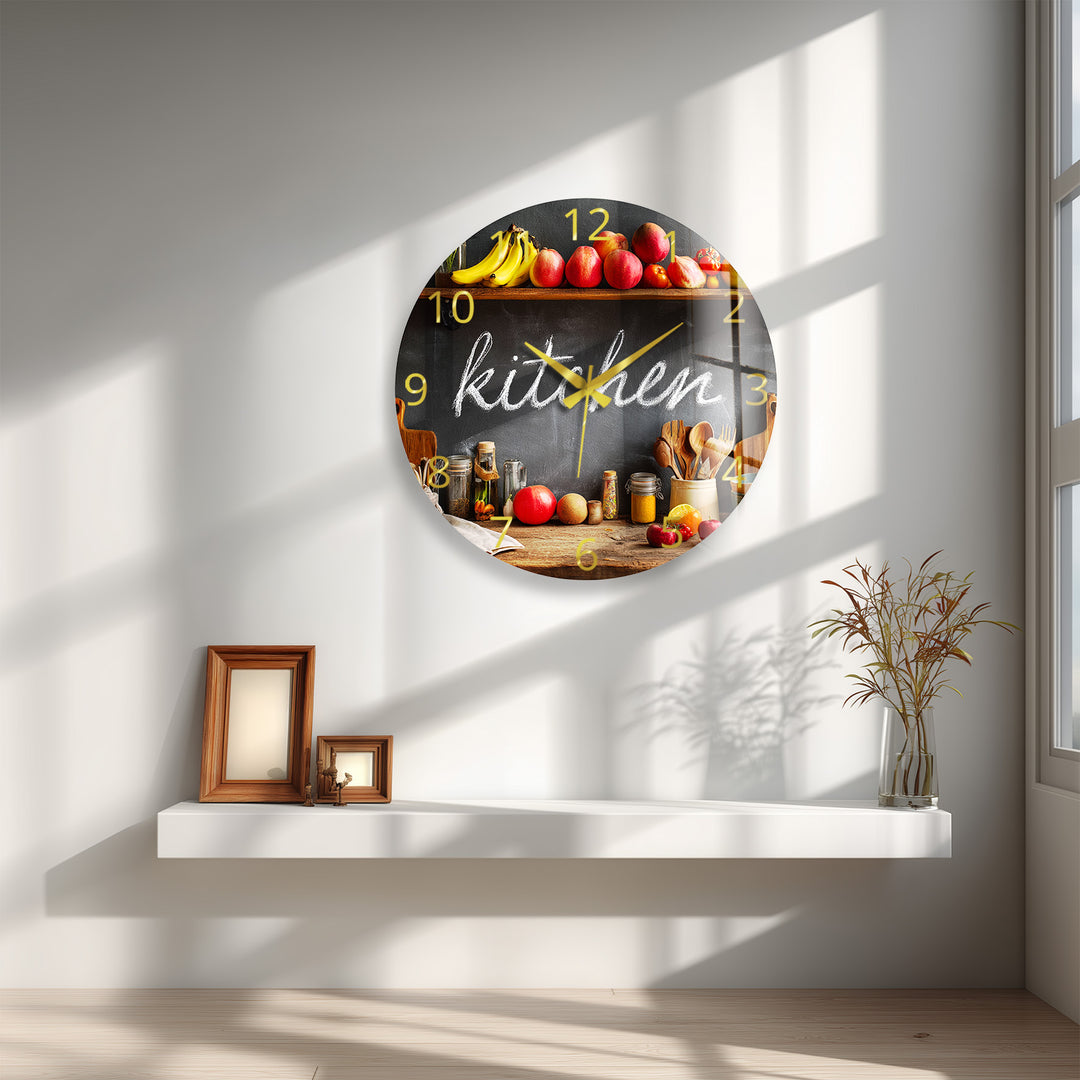 Rustic Kitchen Glass Wall Clock – Farmhouse Chalkboard Decor