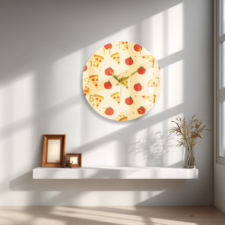 Glaswanduhr mit Pizzamuster – niedliche Küchendekoration
