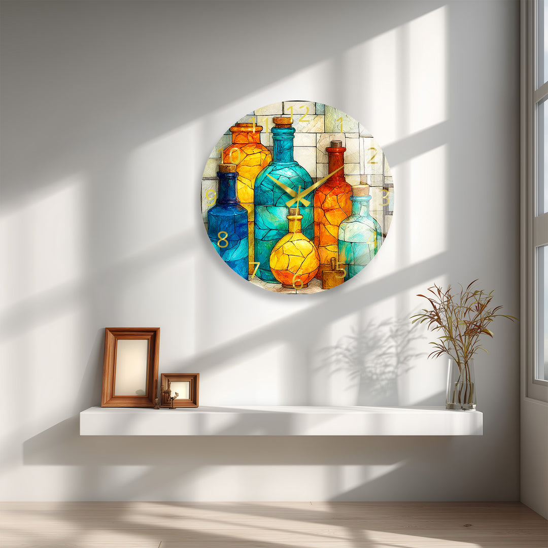 Colorful Glass Bottles Wall Clock – Mediterranean Decor