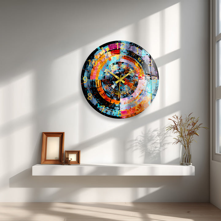 Bunte abstrakte Glaswanduhr – geometrische Kreiskunst