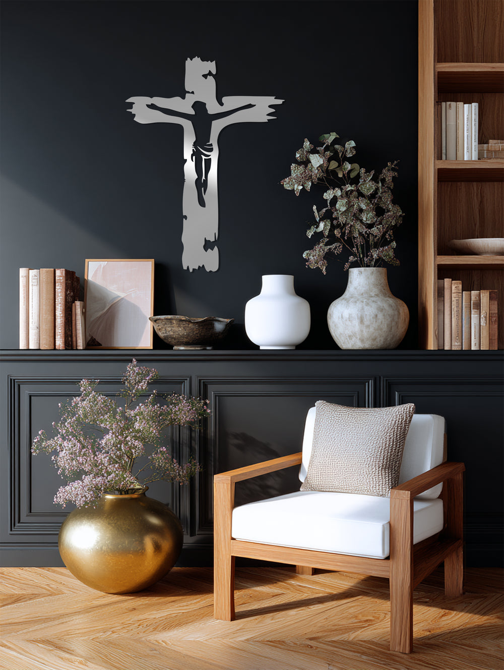 Religious cross wall decor with Jesus silhouette design