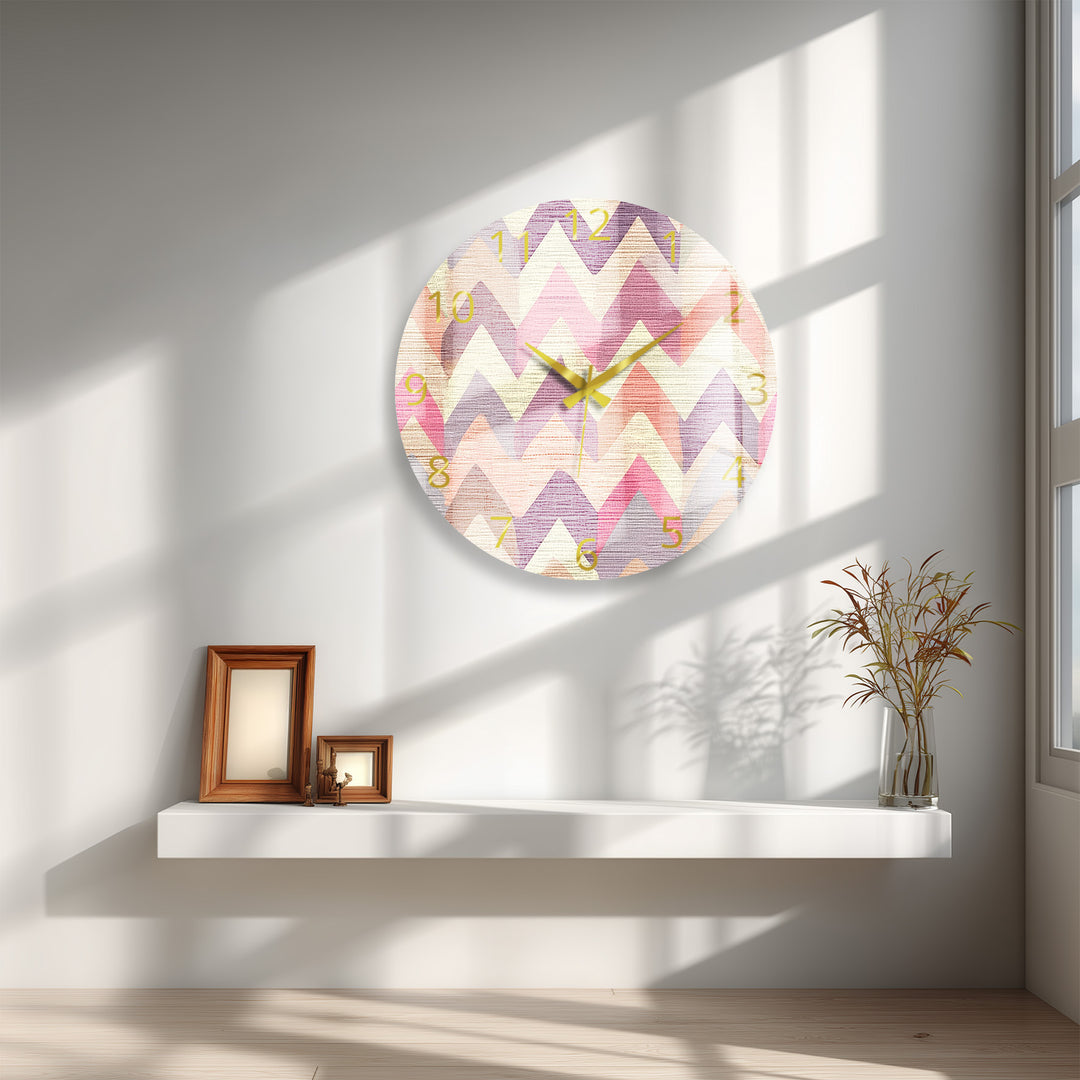 Pastel Chevron Glass Wall Clock – Pink Geometric Decor