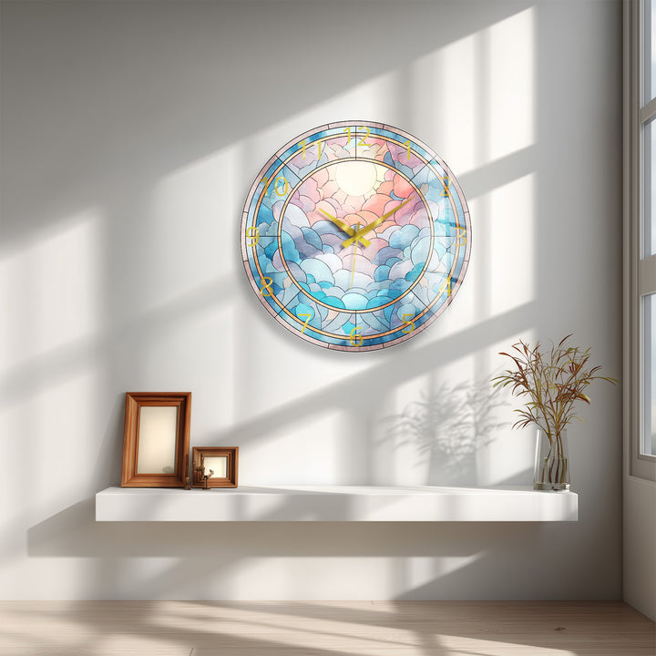 Pastel Cloud Glass Wall Clock – Stained Glass Style Decor