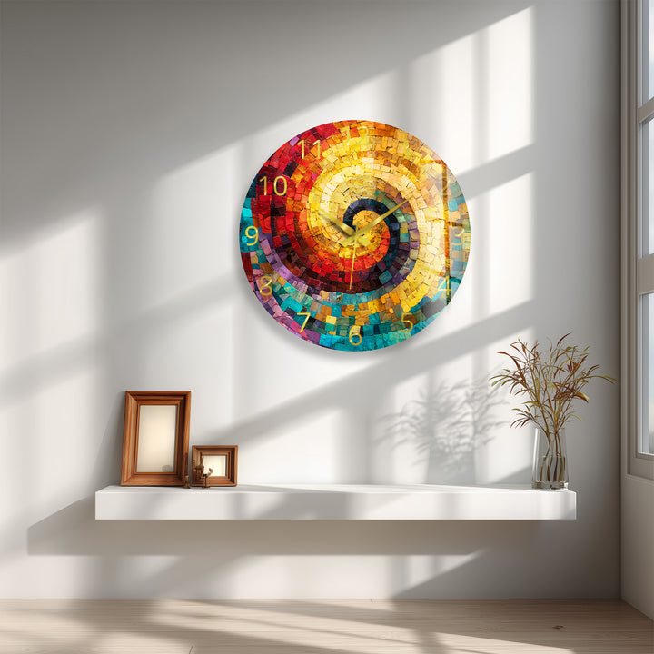 Colorful Spiral Mosaic Glass Wall Clock – Abstract Swirl Decor