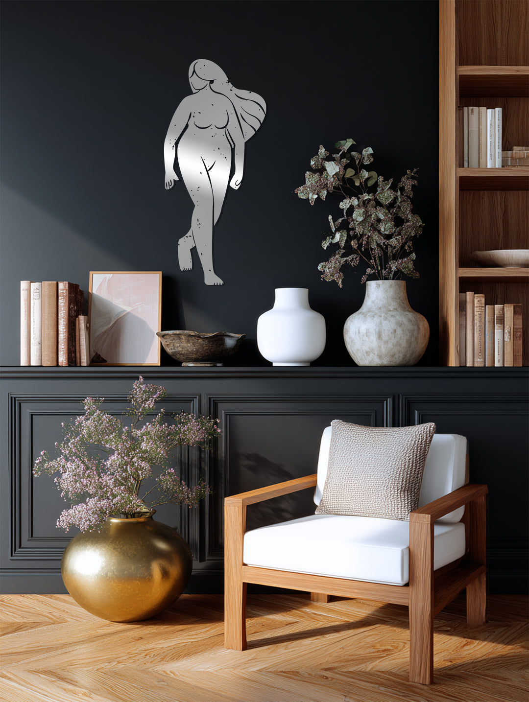 Golden Female Silhouette Metal Wall Art – Minimalist Body Line Decor