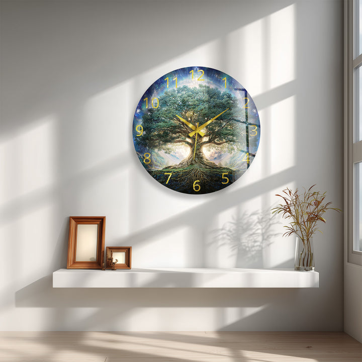 Tree of Life Glass Wall Clock – Mystical Forest Decor