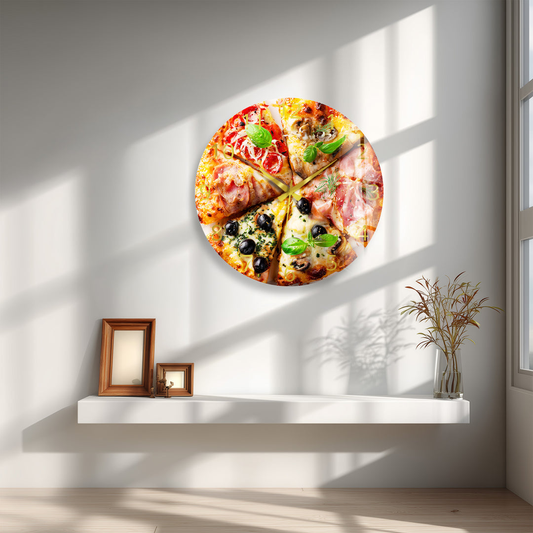 Pizza Glass Wall Clock – Italian Kitchen Wall Decor