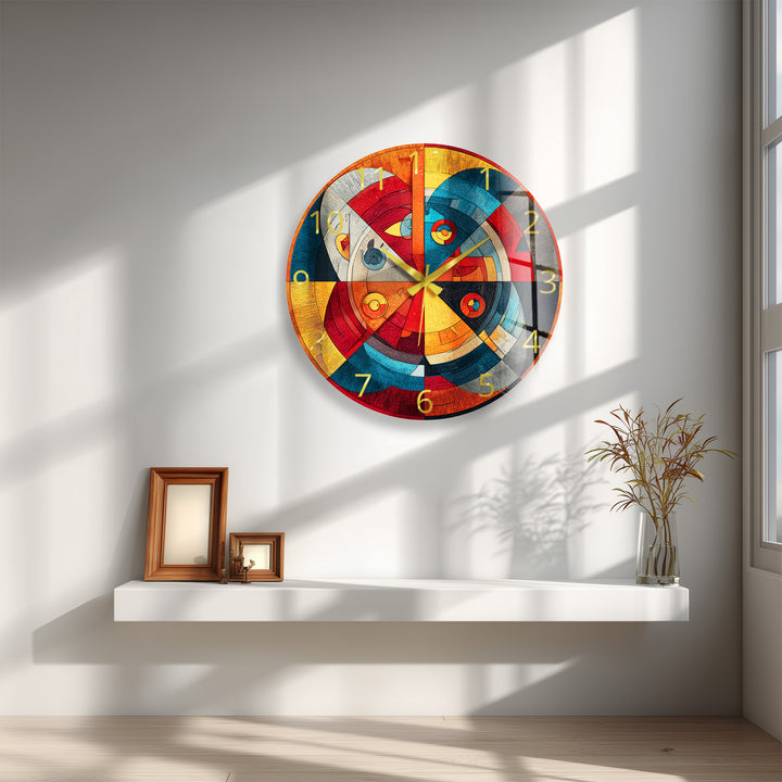 Retro-Wanduhr aus geometrischem Glas – abstraktes Dekor aus der Mitte des Jahrhunderts