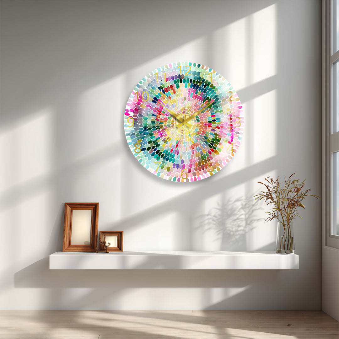 Colorful Mandala Glass Wall Clock – Rainbow Mosaic Decor